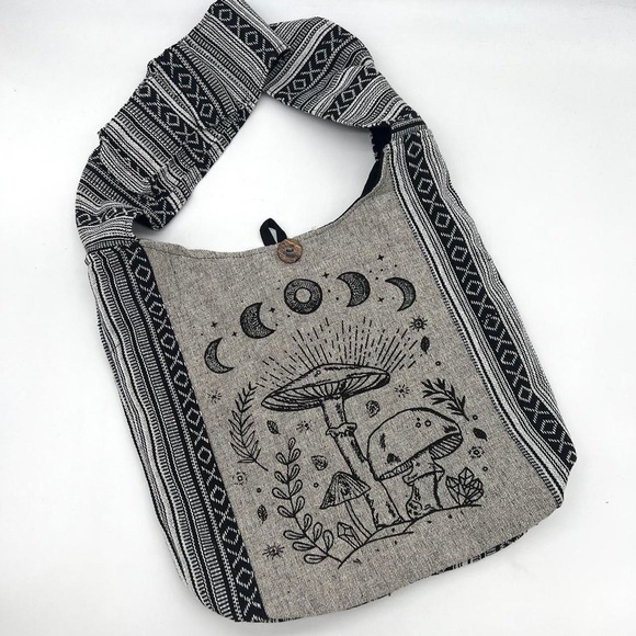 Mushroom and Celestial Print Crossbody Hippie  Sling Bag - Picture 1 of 6